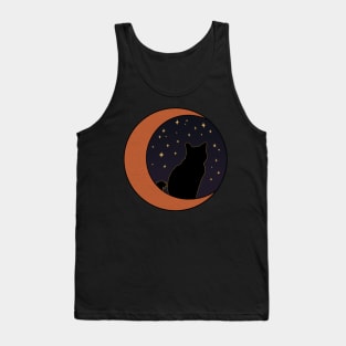 Black Cat and Rose Gold Crescent Moon Tank Top